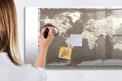 Tablica magnetyczna z pisakiem Brązowa mapa świata