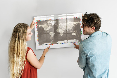 Tablica magnetyczna z pisakiem Brązowa mapa świata