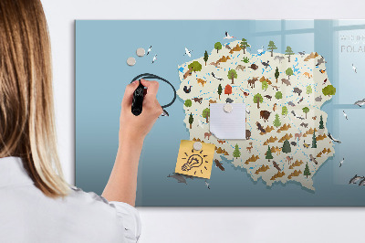 Tablica magnetyczna suchościeralna dla dzieci Polska mapa zwierząt