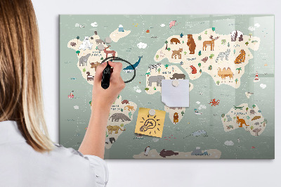 Tablica magnetyczna z pisakiem Zwierzęca mapa świata