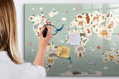 Tablica magnetyczna z pisakiem Zwierzęca mapa świata