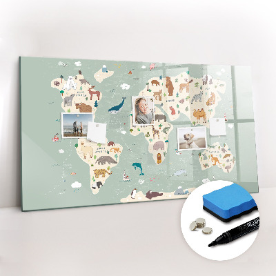 Tablica magnetyczna z pisakiem Zwierzęca mapa świata