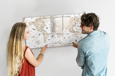 Tablica magnetyczna z pisakiem Vintage mapa świata