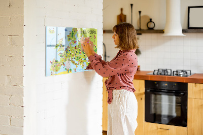 Tablica suchościeralna magnetyczna Mapa świata z flagami