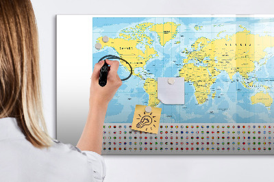Tablica magnetyczna z pisakiem Mapa świata i flagi