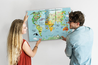 Tablica magnetyczna z pisakiem Mapa świata ze zwierzętami