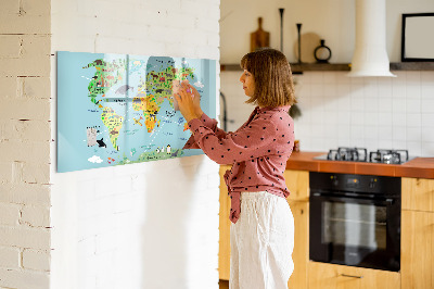 Tablica magnetyczna z pisakiem Mapa świata ze zwierzętami