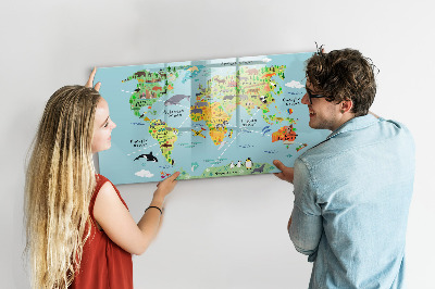 Tablica magnetyczna z pisakiem Mapa świata ze zwierzętami
