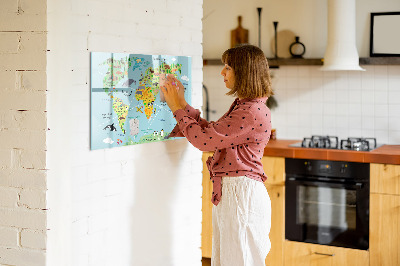 Tablica magnetyczna z pisakiem Mapa świata ze zwierzętami
