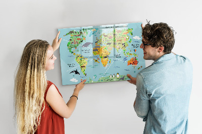 Tablica magnetyczna z pisakiem Mapa świata ze zwierzętami