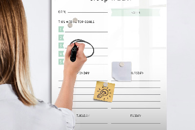 Tablica magnetyczna suchościeralna Plan tygodniowy